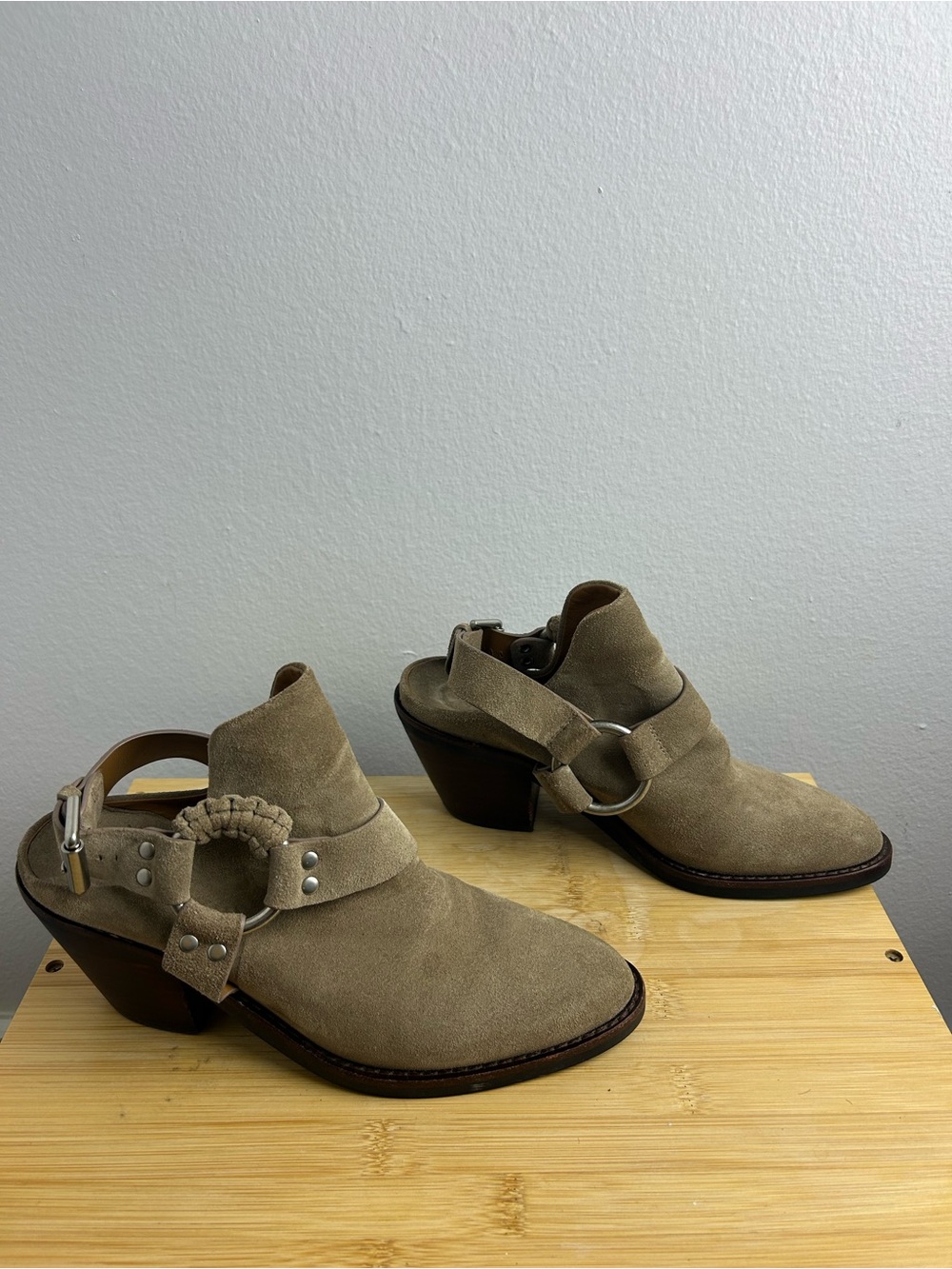 See by Chloe Slingback Suede Brown leather Heel pointed toe open back Boot 38.5